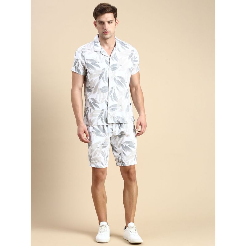 SHOWOFF Men Short Sleeves Printed Off White Co-Ords (Set of 2) (2XL)