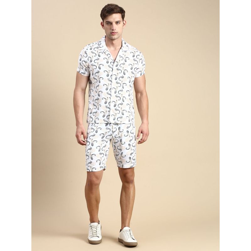 SHOWOFF Men Short Sleeves Printed Off White Co-Ords (Set of 2) (L)