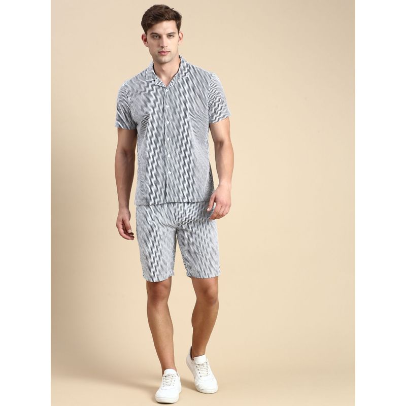 SHOWOFF Men Short Sleeves Striped Off White Co-Ords (Set of 2) (L)