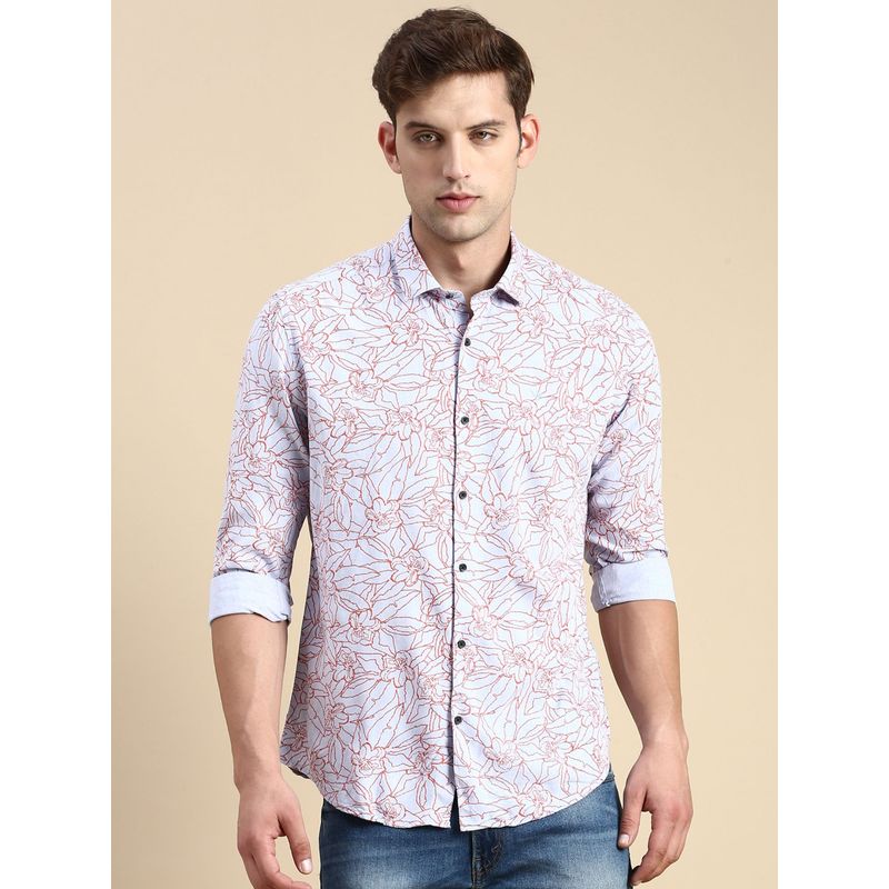 SHOWOFF Men Spread Collar Grey Slim Fit Printed Shirt (M)