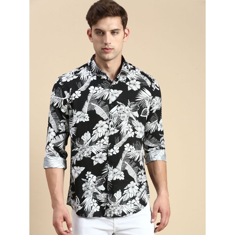 SHOWOFF Men Spread Collar Black Slim Fit Printed Shirt (XL)