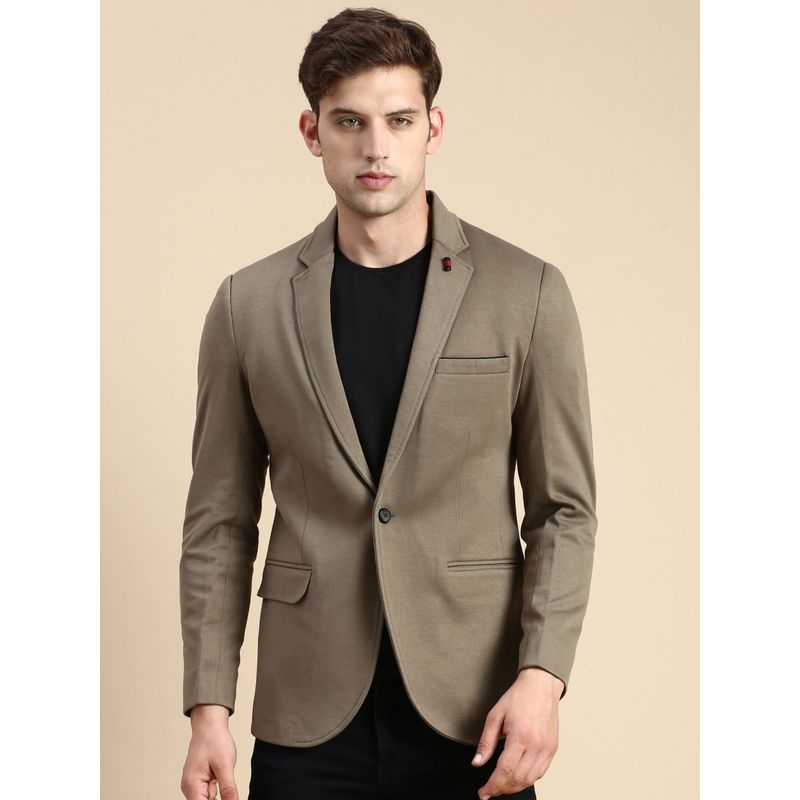 SHOWOFF Men Single Breasted Olive Solid Slim Fit Blazer (L)