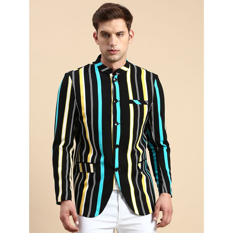 Dual Tone: Striped Mandarin Neck Top 79602
