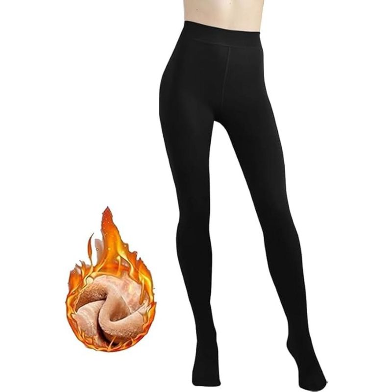 BRACHY Womens Footed Length Stretchable Women Warm Thick Fur Fleece Winter Thermal Black (32)