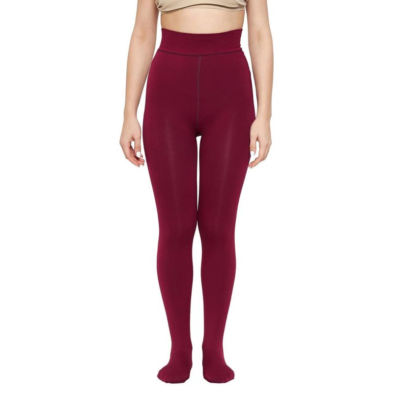 BRACHY Womens Footed Length Stretchable Women Warm Thick Fur Fleece Winter Thermal Maroon (30)