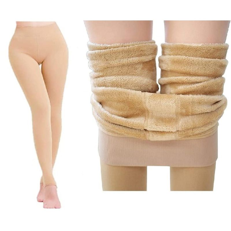BRACHY Womens Footed Length Stretchable Women Warm Thick Fur Fleece Winter Thermal Beige (32)