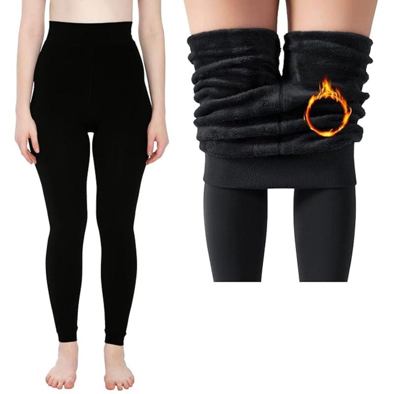 BRACHY Womens Footed Length Stretchable Women Warm Thick Fleece Winter Thermal Black (30)