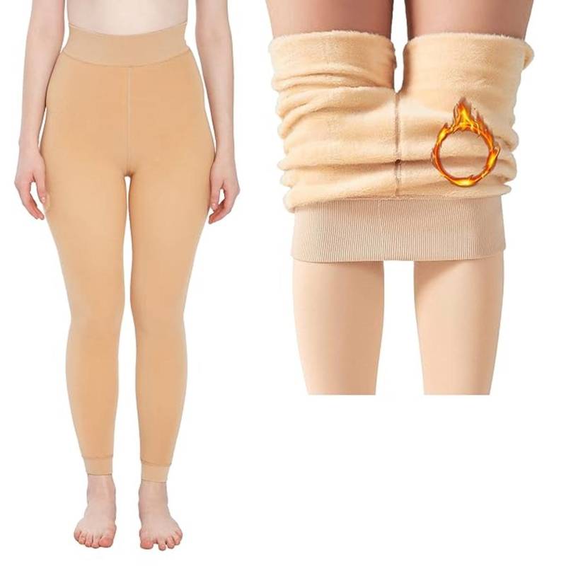 BRACHY Womens Footed Length Stretchable Women Warm Thick Fleece Winter Thermal Beige (32)