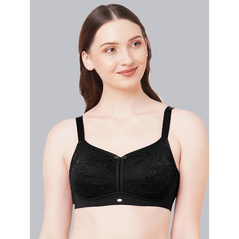 SOIE Womens Full Coverage Padded Non-Wired Lace Bra Black (40D)