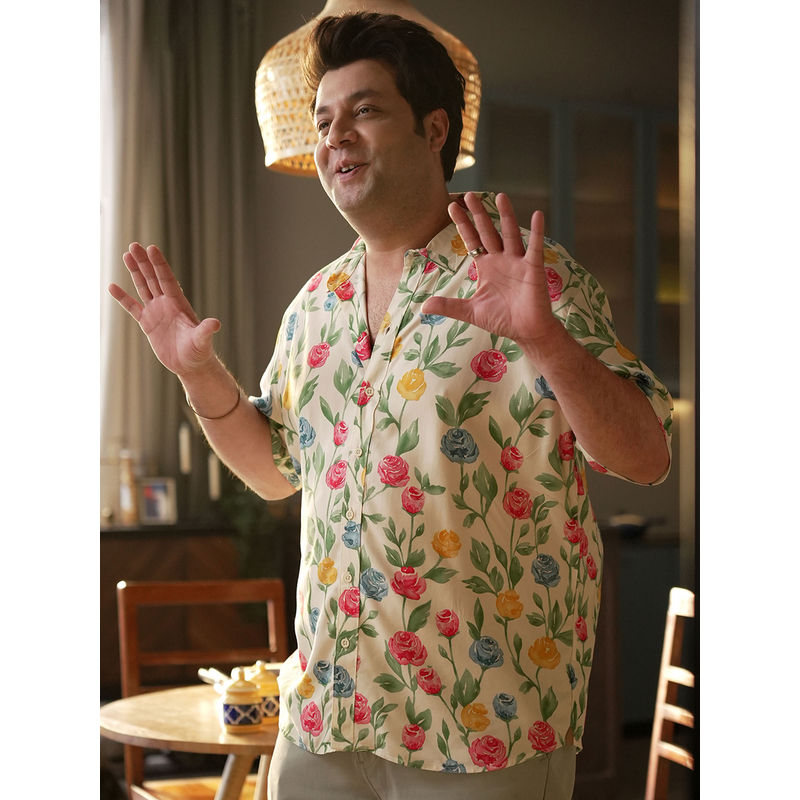 Instafab Plus Men's Multicolour Rose Garden Print Shirt (5XL)