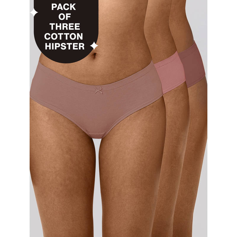 PO3 Mid Rise Cotton Hipster Panty with Inner Elastic-D.Rose,Rust,B.Pink-NYP100 (L)