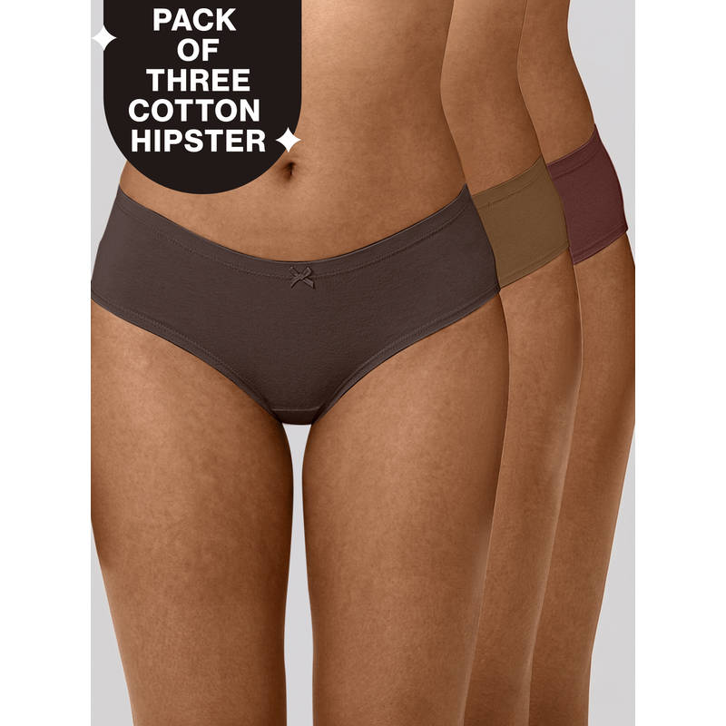 PO3 Mid Rise Cotton Hipster Panty with Inner Elastic-T.Brown,Brown,R.Wine-NYP100 (M)
