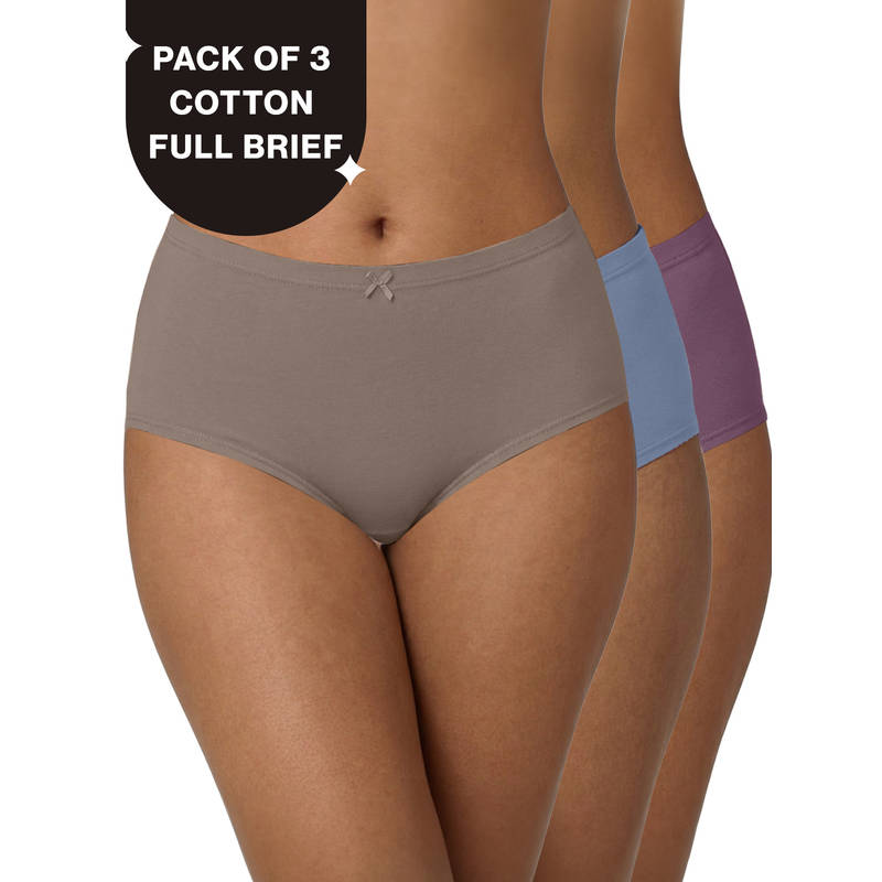 PO3 High Rise Cotton Full Brief Panty with Inner Elastic-C.Blue/L Brown/Berry C-NYP104 (XL)