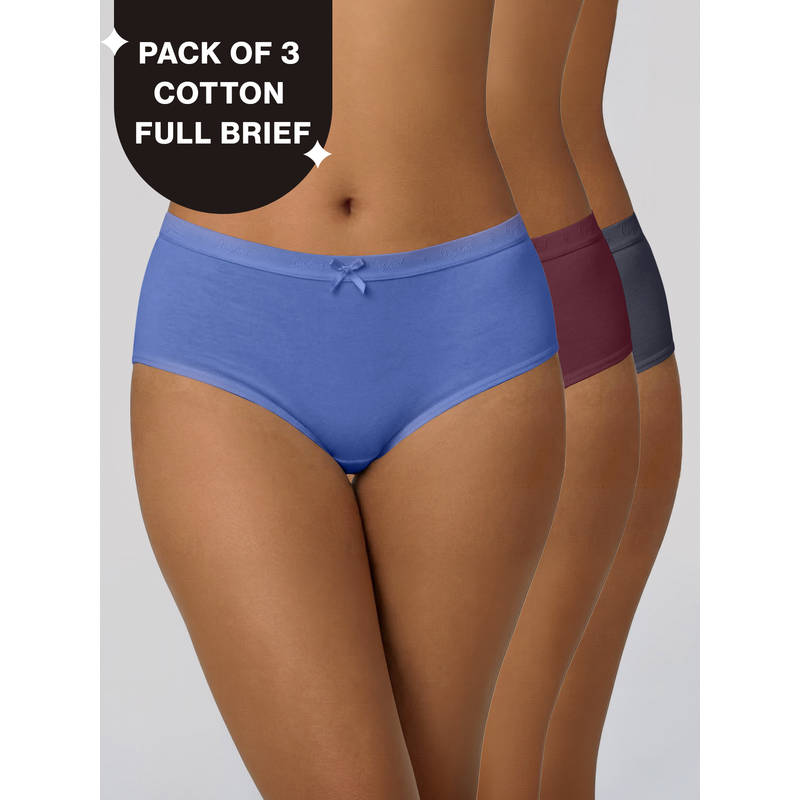PO3 High Rise Cotton Full Brief Panty with Outer Elastic-Wine,Wedge.W,Grey-NYP392 (XL)