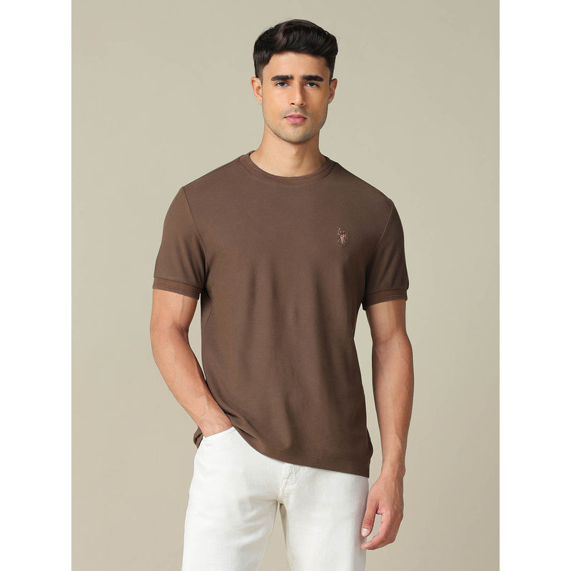 U.S. Polo Assn. Denim Co. Men's Brown Pure Cotton Muscle Fit T-Shirt (2XL)
