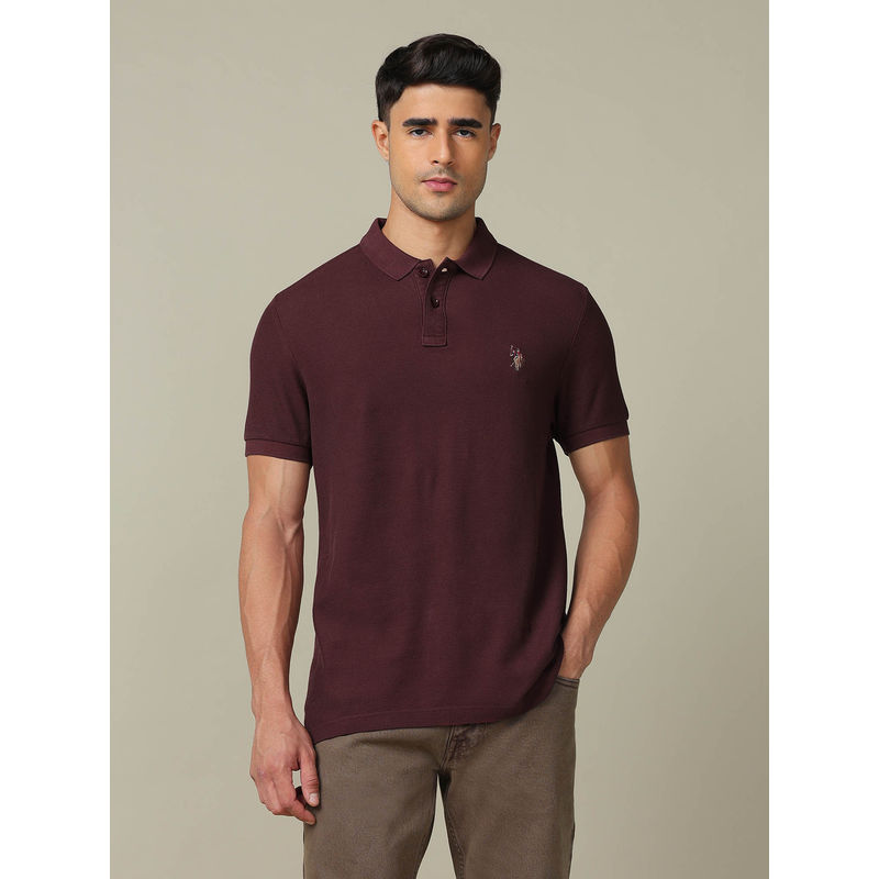 U.S. Polo Assn. Denim Co. Men's Maroon Pure Cotton Muscle Fit Polo T-shirt (L)