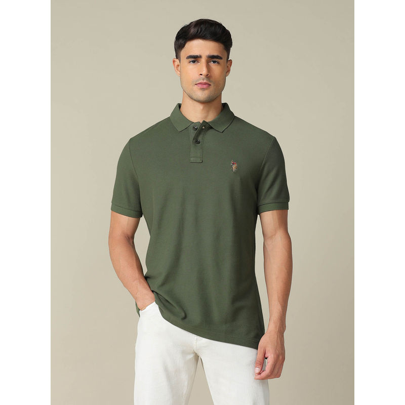 U.S. Polo Assn. Denim Co. Men's Green Pure Cotton Muscle Fit Polo T-shirt (S)