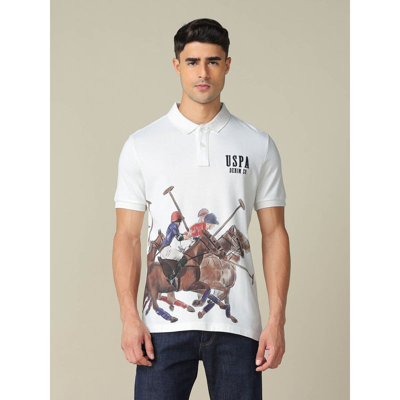 U.S. Polo Assn. Denim Co. Men's White Muscle Fit Graphic Printed Polo T-shirt (S)