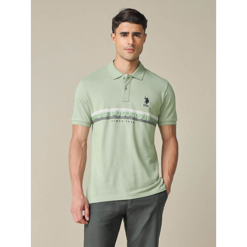 U.S. POLO ASSN. Men's Green Horizontal Striped Regular Fit Polo T-shirt (L)