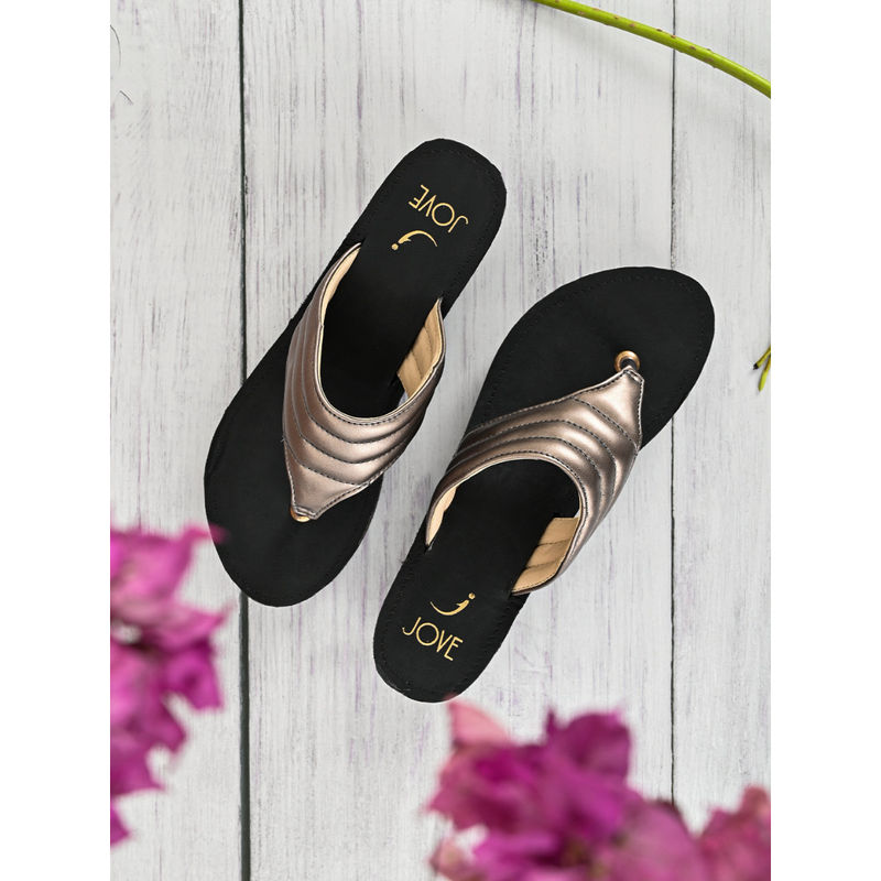 Jove Women Grey Striped Wedges (EURO 36)