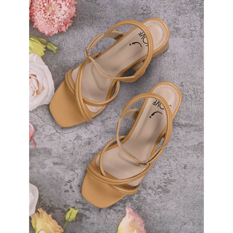 Jove Women Mustard Solid Sandal Heels (EURO 38)