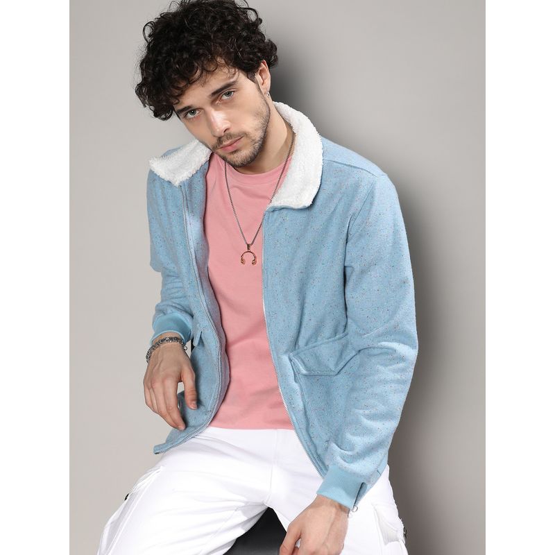 CAHOOT Mens Light Blue Zip-Front Jacket with Fleece Collar (S)
