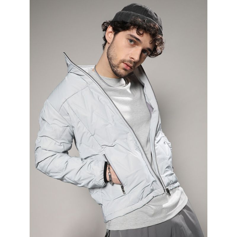 Campus Sutra Mens Moon Grey Parachute Puffer Jacket (M)