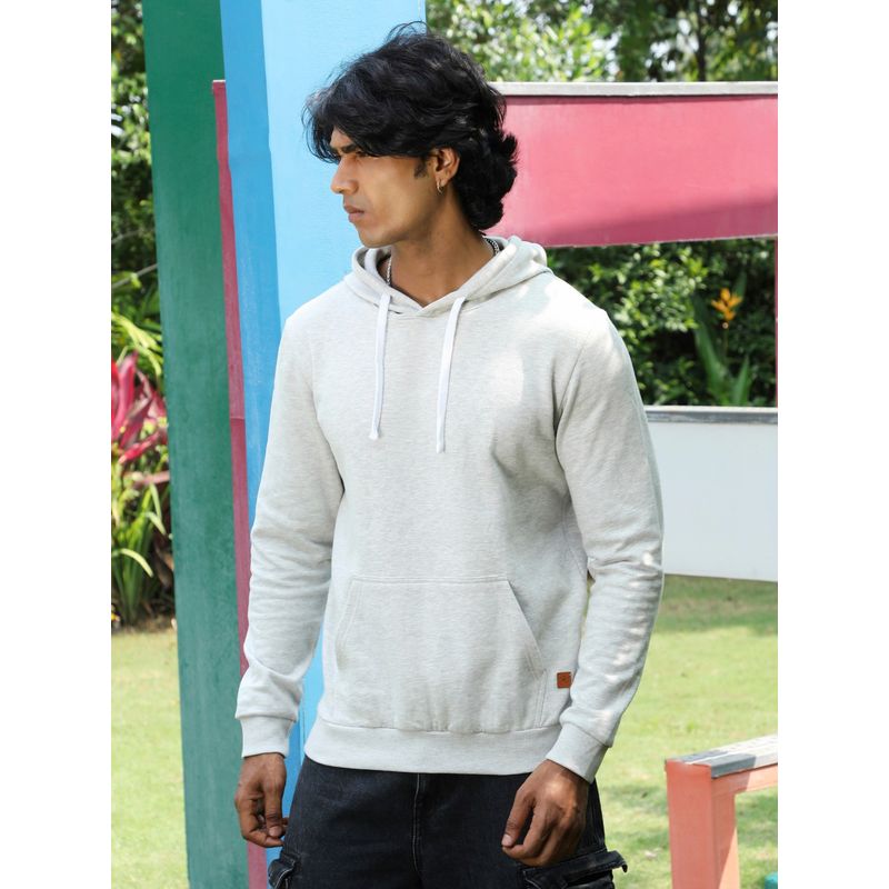 Campus Sutra Mens Light Grey Pullover Hoodie with Contrast Drawstring (M)