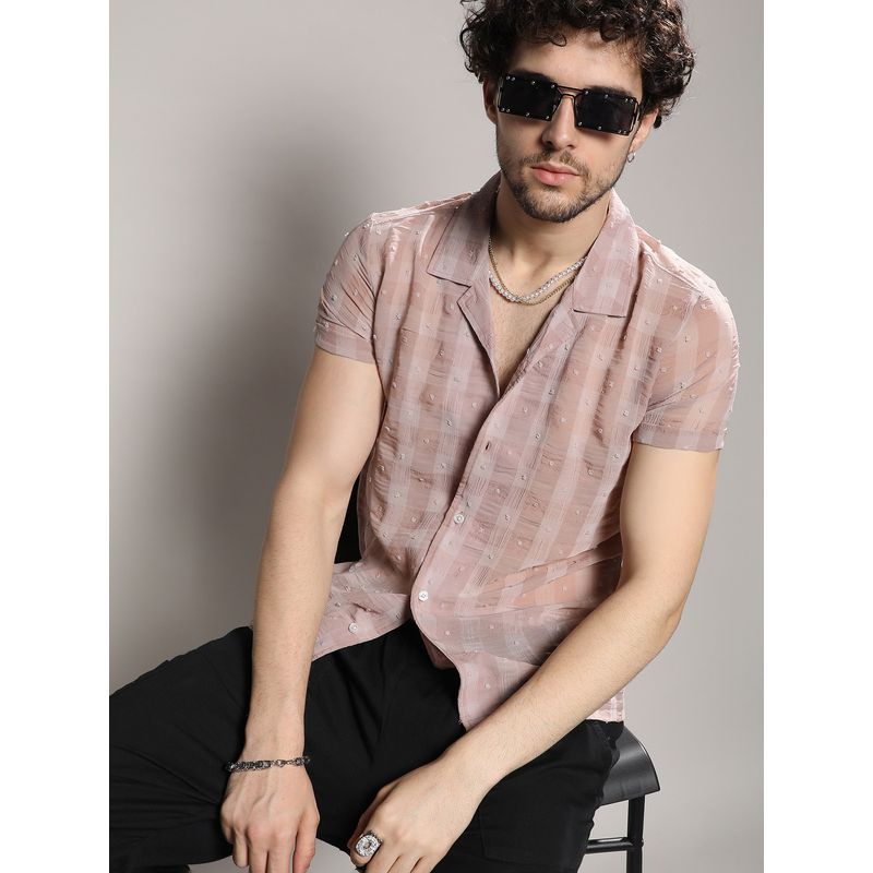 Campus Sutra Mens Brown Self-Design Buffalo Check Shirt (L)