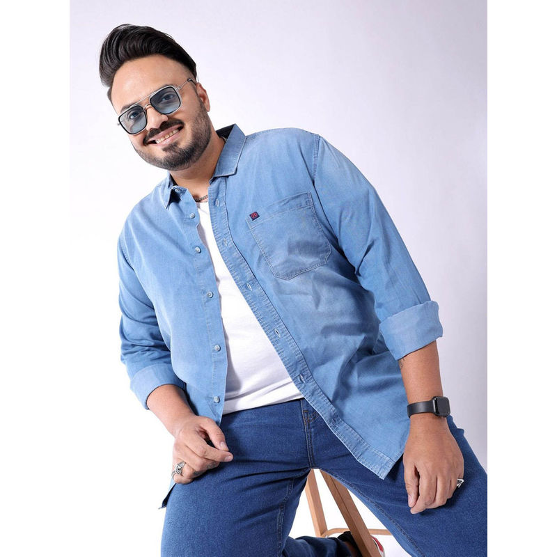 Hardsoda Blue Solid Regular Fit Shirt (2XL)
