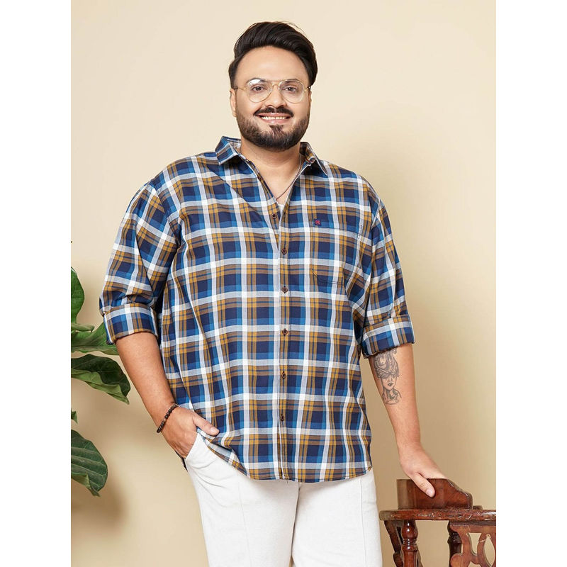 Hardsoda Navy Blue Checks Regular Fit Shirt (4XL)