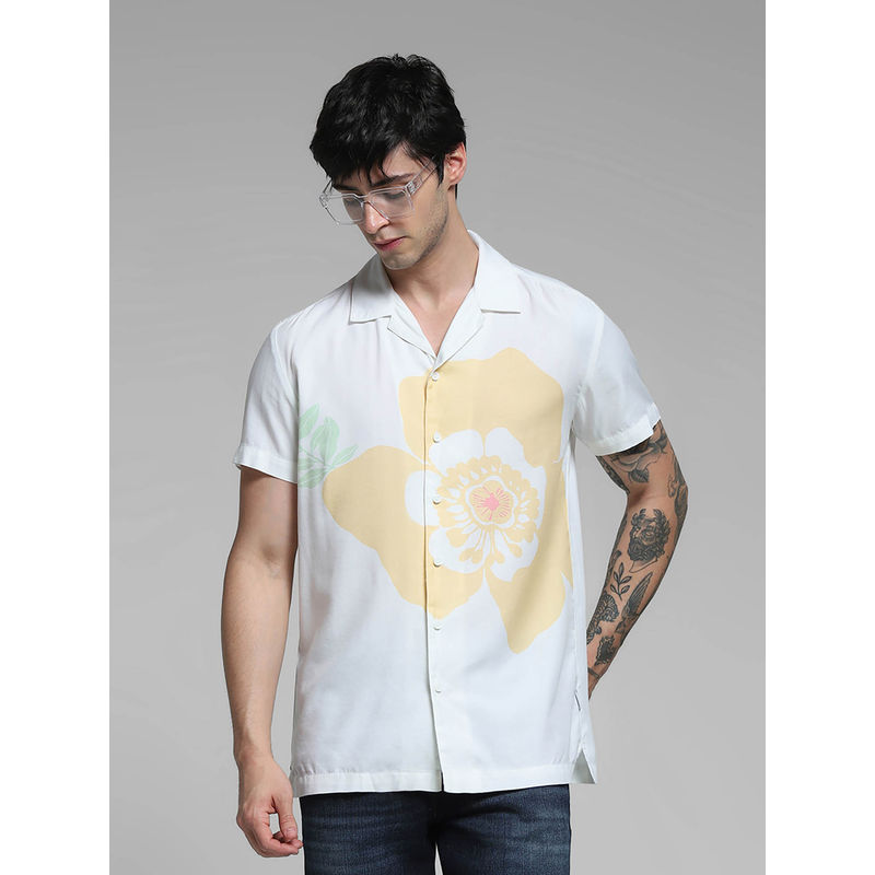 Jack & Jones White Printed Comfortable Fit Shirt (S)