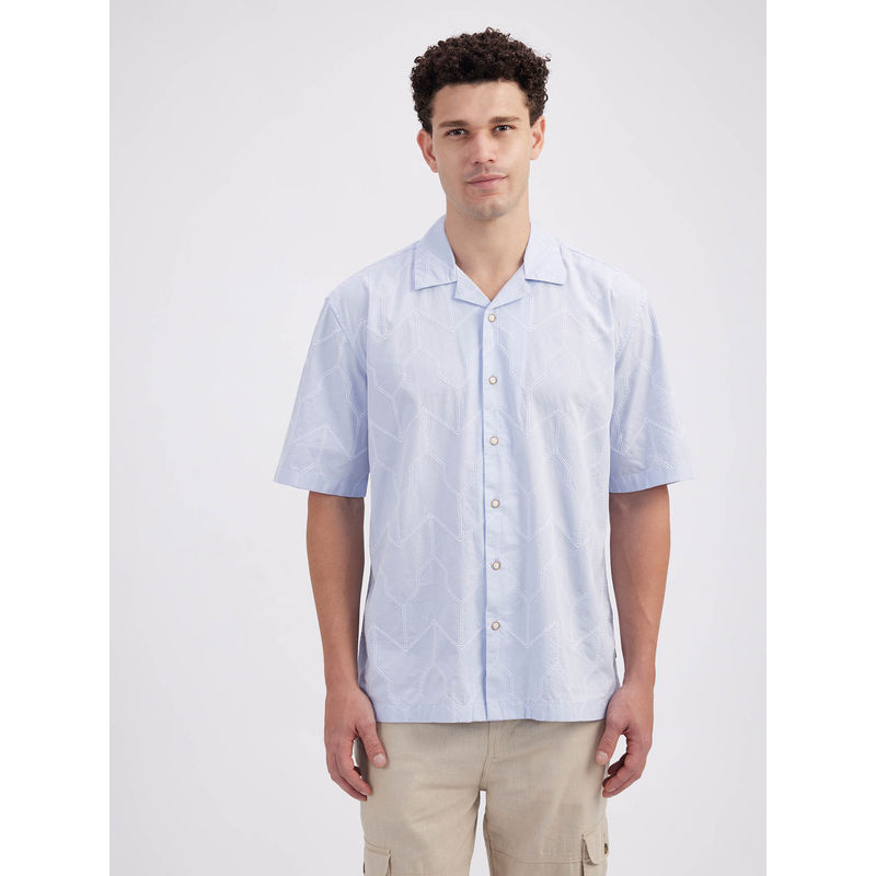 Pepe Jeans Blue Embroidered Relaxed Fit Shirt (S)