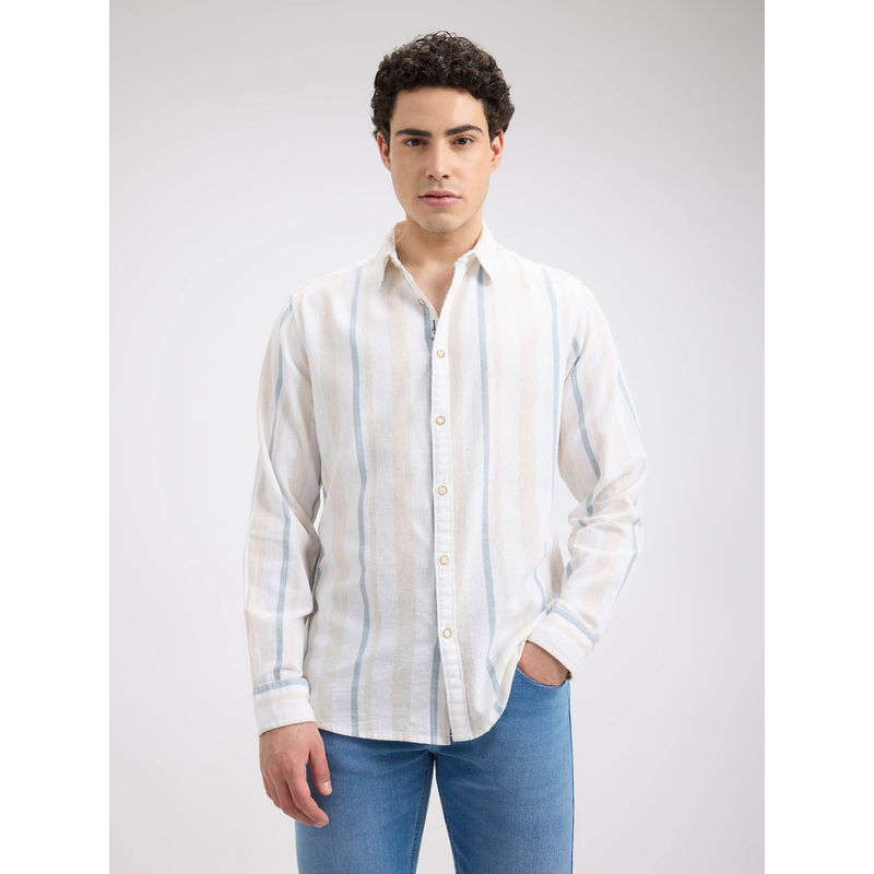 Pepe Jeans Beige Stripes Regular Fit Shirt (2XL)