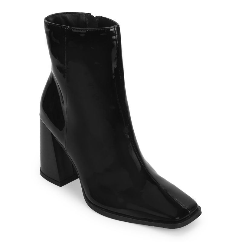 Truffle Collection Black Patent Zip Up Square Toe Ankle Boots - UK 7
