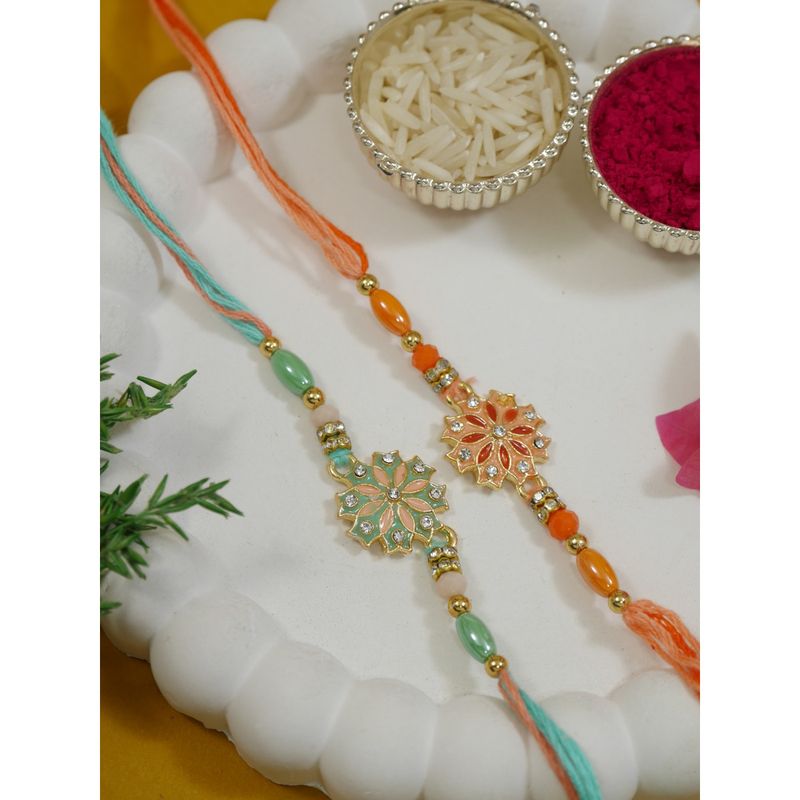 Buy I Jewels Multi-Color Fancy Flower Design Rakhi Gift Set Online