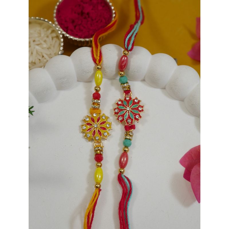 Buy I Jewels Multi-Color Fancy Flower Design Rakhi Gift Set Online