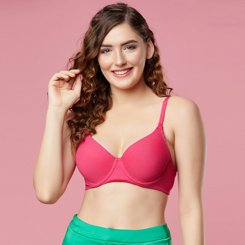 Clovia Level 1 Push Up Underwired Demi Cup Multiway T Shirt Bra In Hot Pink Cotton Rich Buy 