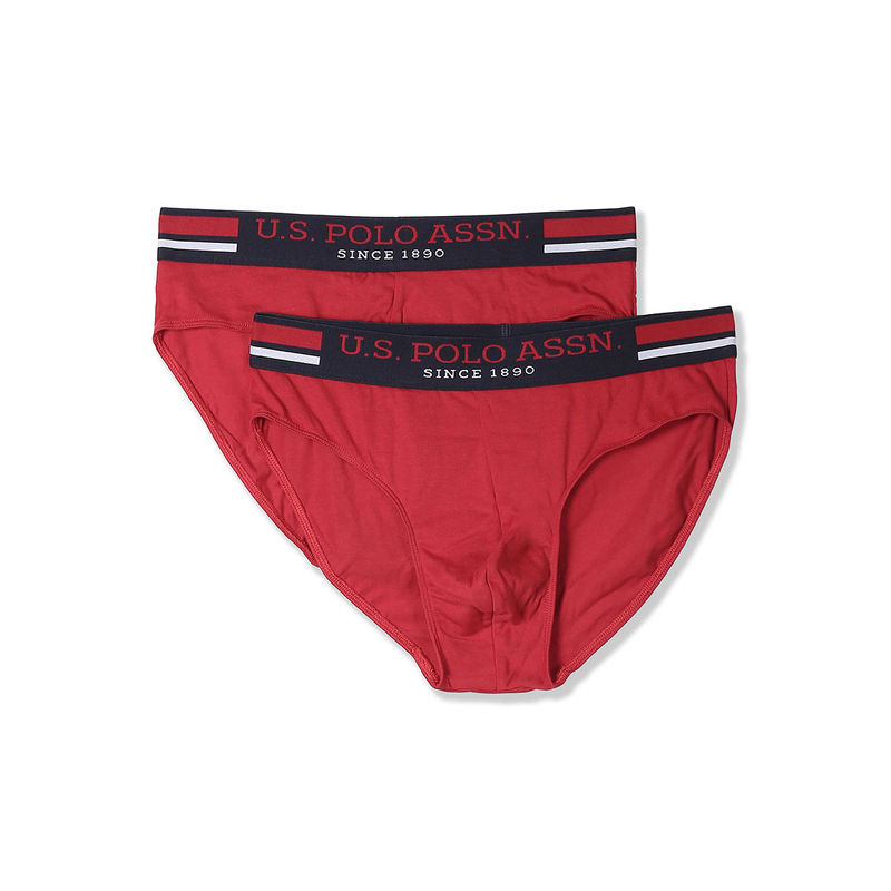 Buy U.S. POLO ASSN. Men Red Elasticized Waist Solid Briefs Red (Pack of 2)  Online