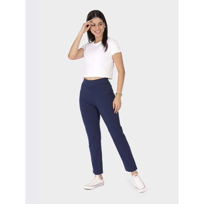BlissClub Women Cotton Straight Pants- with 2 Invisible Zippered Pockets (S)