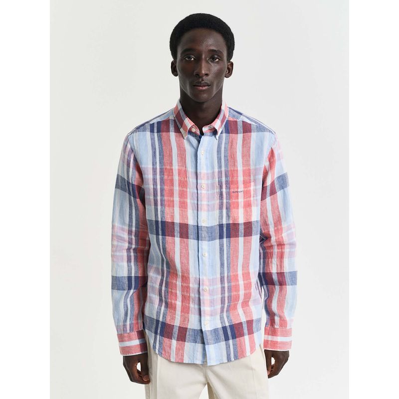 GANT Men Red Checked Button-Down Collar Full Sleeves Shirt (38)