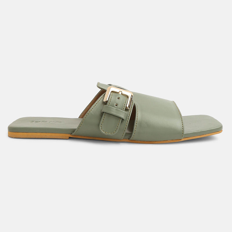 IYKYK by Nykaa Fashion Aurora Designer Olive Green Open Toe Flats (EURO 38)