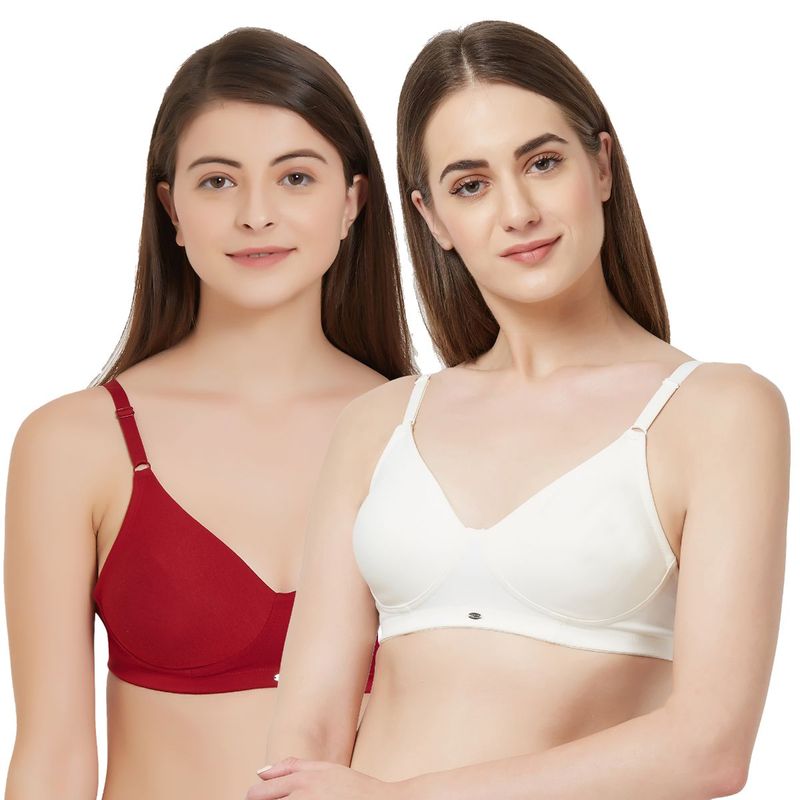 SOIE Women's Full Coverage Seamless Cup Non-Wired Bra (PACK OF 2) - Multi-Color (34B)
