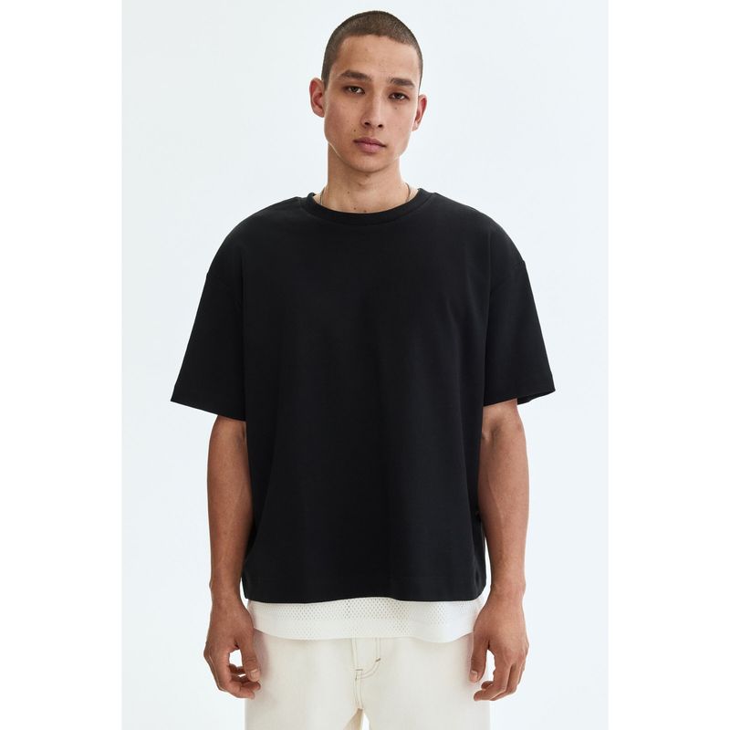 H&M Men Black Loose Fit Interlock T-Shirt (XL)