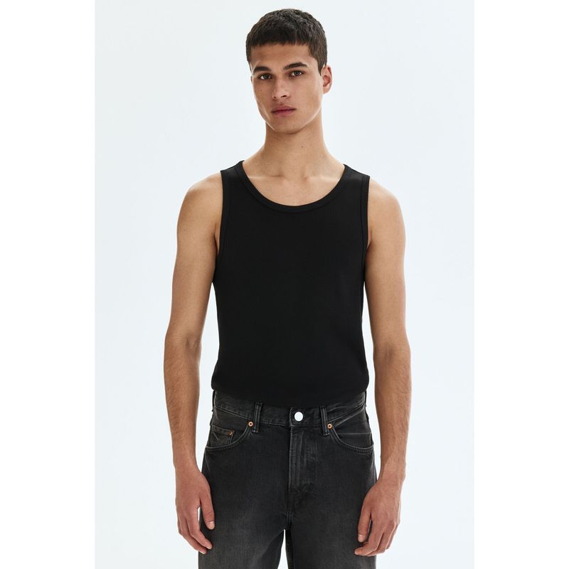 H&M Men Black Slim Fit Ribbed Vest Top (S)