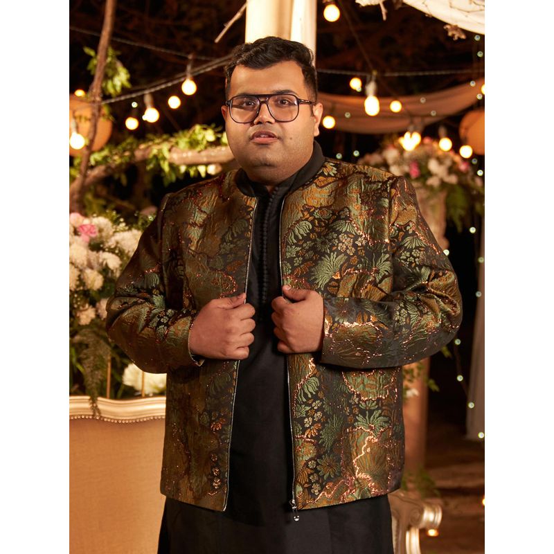 KISAH Men Green Floral Bomber Jacket (40)