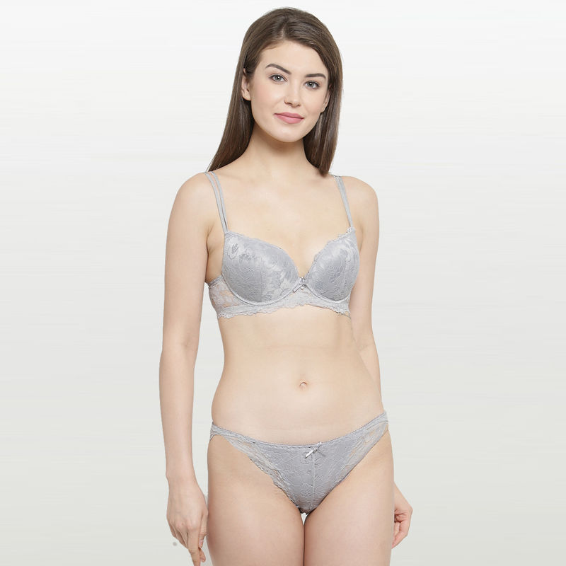 Buy PrettyCat Hot Lace Bra Panty Set - Grey Online