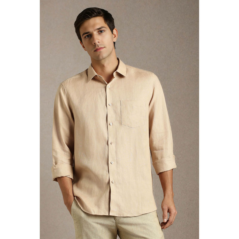 Louis Philippe Men Beige Solid Full Sleeves Formal Shirt (42)