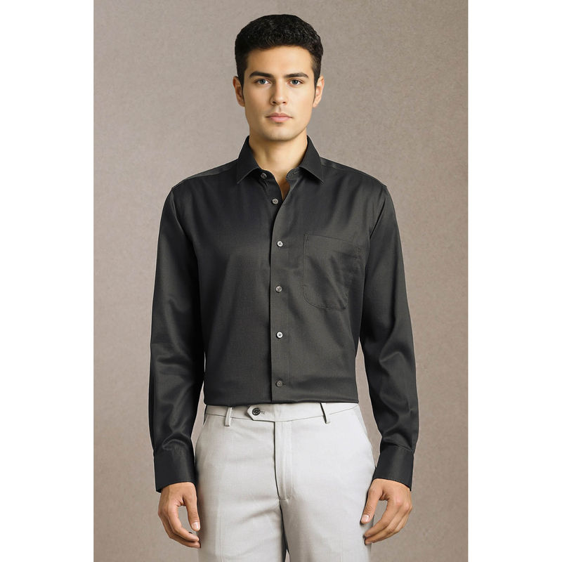 Louis Philippe Men Black Textured Full Sleeves Formal Shirt (38)
