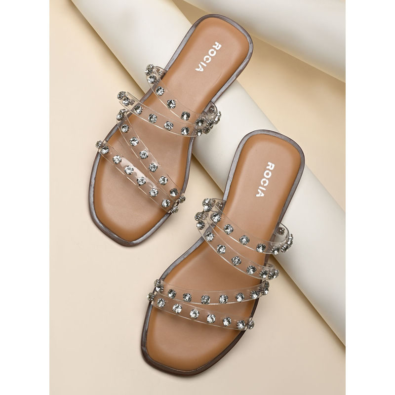ROCIA Transparent Women Diamante Studded Vinyl Flats (EURO 40)